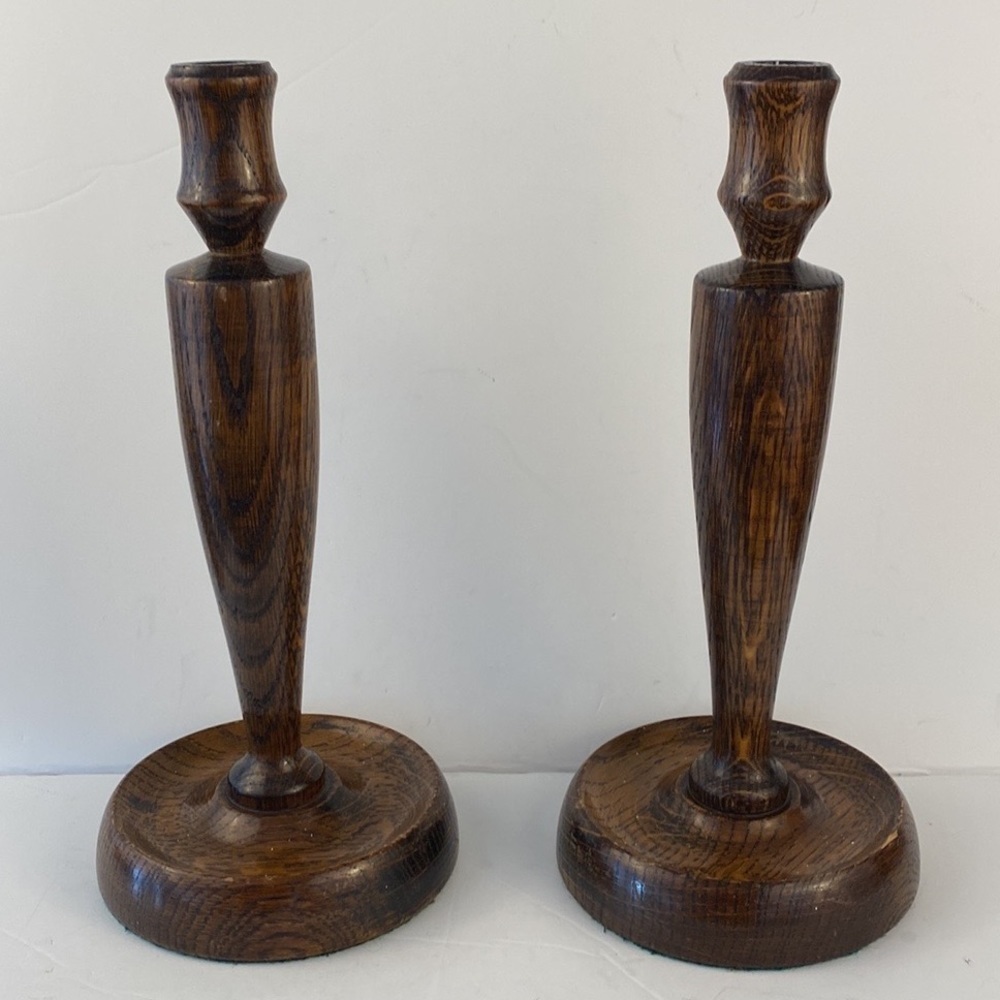 Wooden candlesticks wood grain felt large classic
